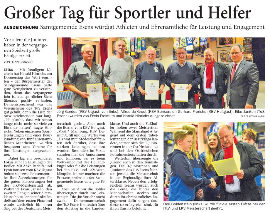 Sportlerehrung der SG Esens 2019